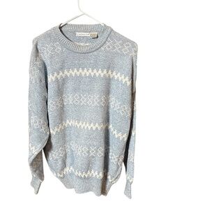 Vintage Claiborne Blue Fair Isle Cotton Sweater – Women’s XL